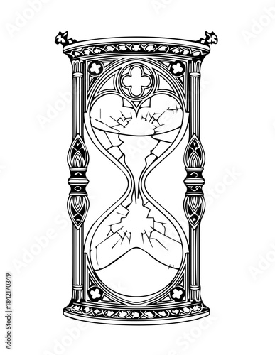 Vintage hourglass isolated on white background with sand passing as a concept of time measurement and business deadline