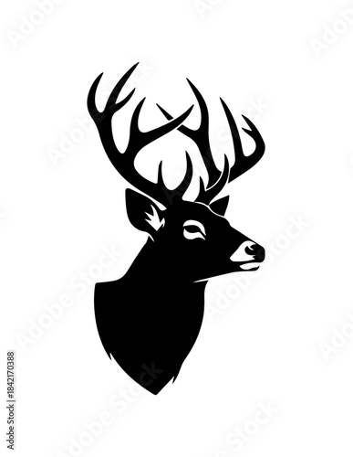 Deer animal vector silhouette illustration with wild antler head nature stag design for hunting and Christmas