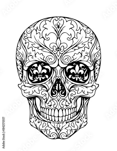 Human skull and crossbones vector illustration: Scary anatomy design for a black and white Halloween tattoo symbol of death and danger