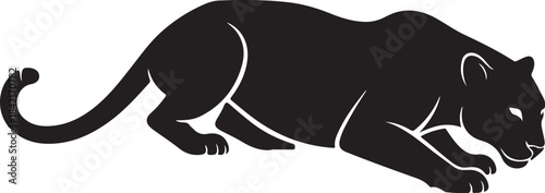 Black panther silhouette in a stalking pose on white background