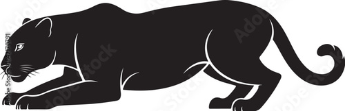 Black panther in a stalking pose with white outline on white background