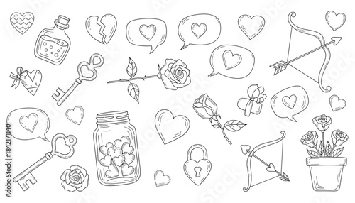 Vintage valentine s day collection hand drawn sketch style