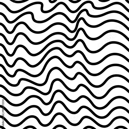 Bold Fluid Wave Line Abstract Pattern High Contrast Curvy Seamless Black and White Background for Packaging, Posters, Web Graphics and Modern Branding Elements