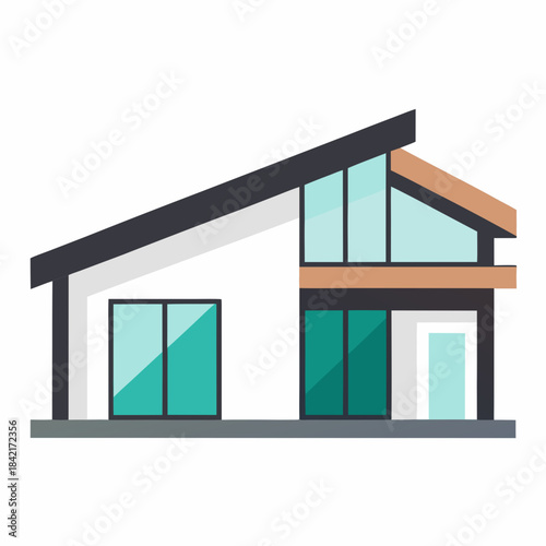 Stylized modern house vector icon with contemporary architecture and large windows