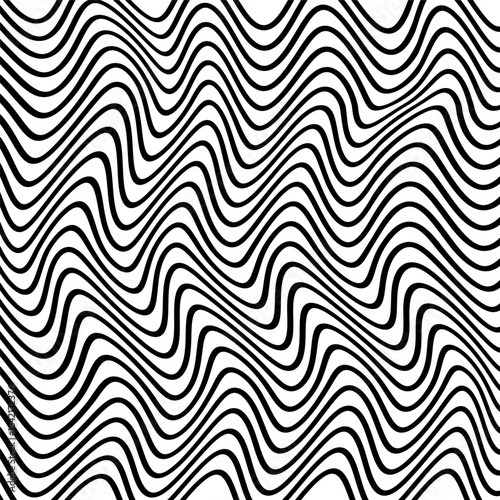 Black and White Abstract Wavy Line Pattern Background – Seamless Distorted Curved Lines, Modern Geometric Optical Flow Texture for Wallpaper, Branding, Web Design and Minimalist Decorative Elements