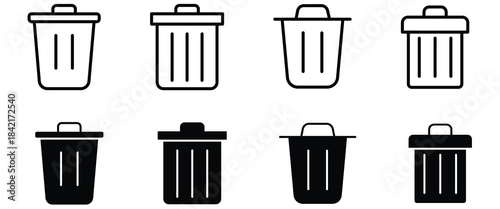 Trash bin delete sign symbol icon set