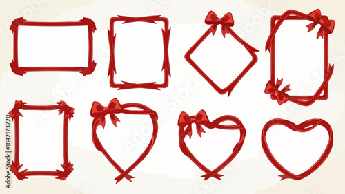 Collection of Decorative Red Ribbon Frames and Borders with Bows for Gifts