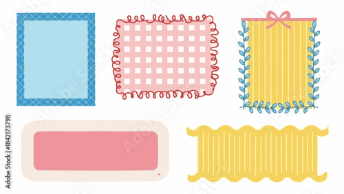 Set of five cute hand-drawn decorative frames and borders for design