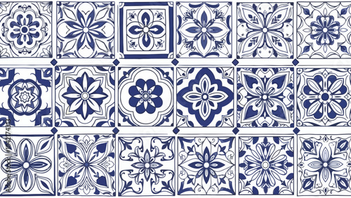 Seamless Blue and White Floral Pattern Tiles Vector Illustration Decorative Design