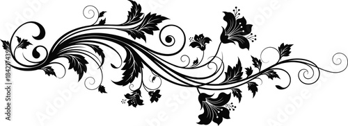 Elegant black floral swirl design element for backgrounds and decorative purposes