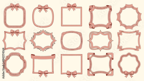 Collection of Elegant Rose Gold Frames with Ribbons and Bows Decorative Elements
