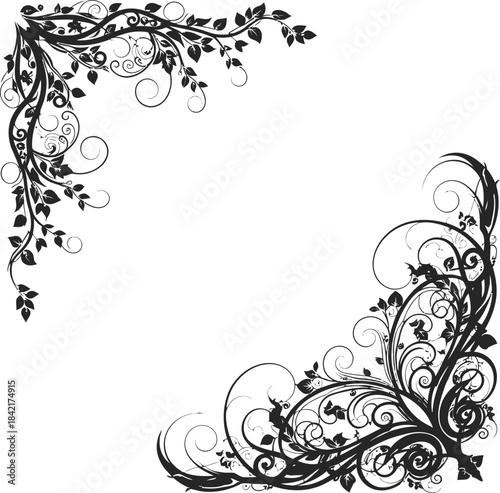 Elegant vintage floral corner design with swirling leaves and delicate ornamental details