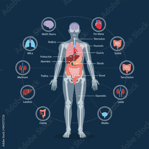 Human Limb Skeletal Anatomy in Neon for Medical Studies
