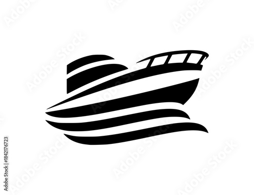 Stylized yacht cruising on waves, a dynamic marine travel logo graphic design.