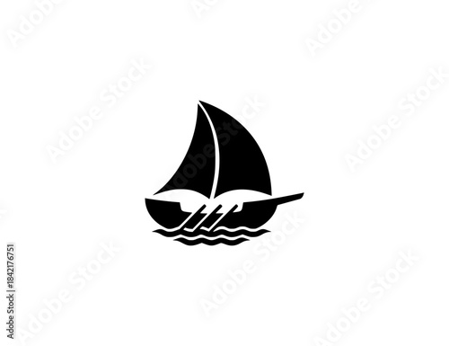 Stylized sailboat logo with seagull design, sailing smoothly on waves; a clean graphic illustration.