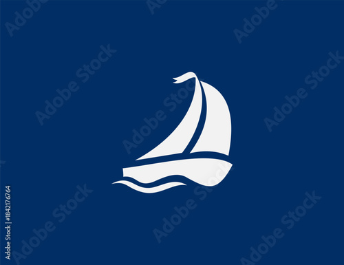 Simple Sailboat Logo Illustration on Deep Blue Background - A Nautical Symbol