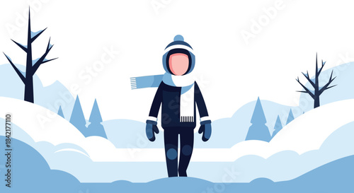 Man Walking in Snowfall Wearing Winter Clothes