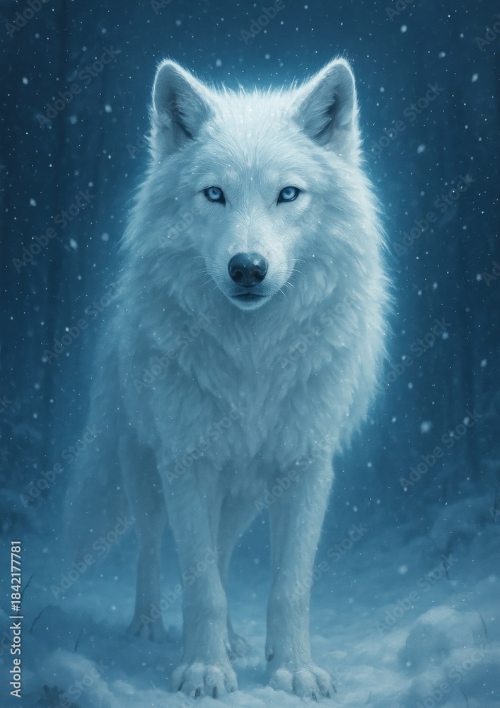 Fototapeta premium Majestic wolf in snowy forest.