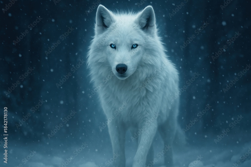Fototapeta premium Majestic wolf in snowy forest.