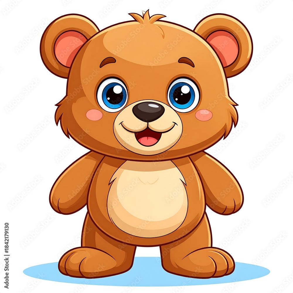 Obraz premium Adorable cartoon illustration of a happy brown teddy bear with bright blue eyes