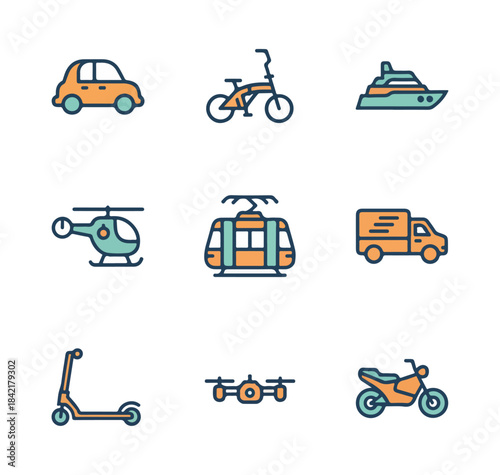 Transportation vehicles icon set design elements illustration