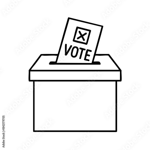 A box with a vote paper in it. The box is empty. The paper is marked with an X