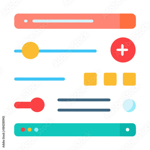 Collection of colorful flat design user interface elements for website or application controls