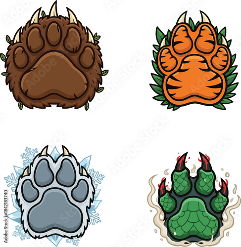 Elemental Animal Paw Print Icons Set