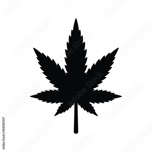 Black silhouette of a cannabis marijuana leaf isolated on
