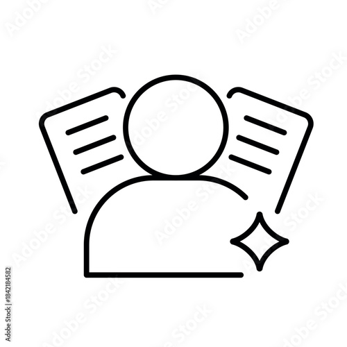 A vector icon representing content personalization with a user figure and custom documents, created in line style with editable stroke