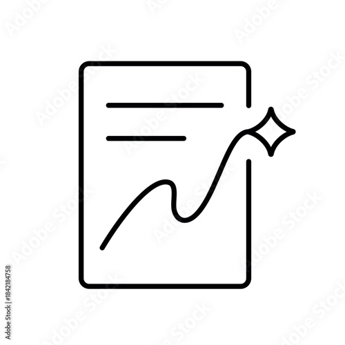 Vector icon of a document with a wave and sparkle, representing tone rewriting or adjustment using AI, in line style with editable stroke