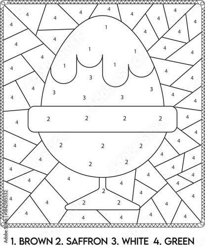 Coloring page of a large egg with numbered sections to color
