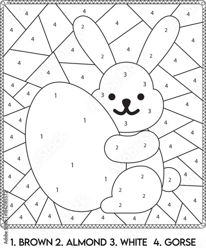 Coloring page of a cute bunny with numbered sections for kids to paint