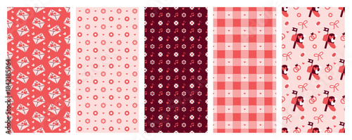 Vertical Valentine's Day love-themed backgrounds, vertical seamless romantic patterns, social media banner for stories, reels, prints, flyers, posters, holiday invitations. Hand drawn illustrations