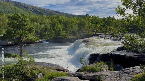 Scenic beauty of the waterfall at Valnes, Norway - Valnesfossen