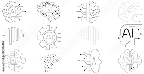 Modern artificial intelligence icons brilliantly showcase advanced AI brain technology and digital innovation for future concepts.