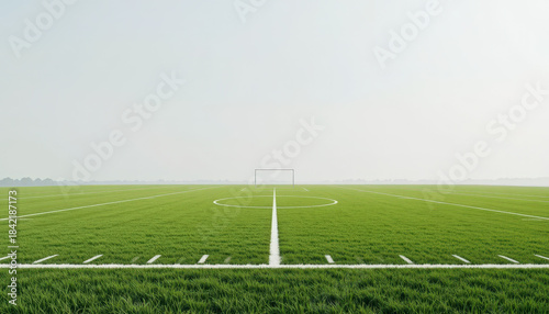 Exciting football match preparation on lush grass pitch open field sports photography bright atmosphere wide angle view