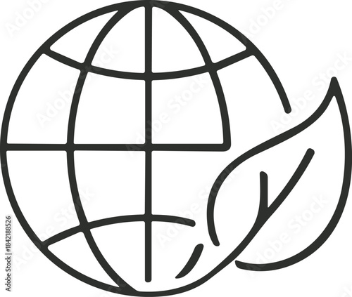 Eco-friendly globe icon, sustainability symbol, environmental awareness, green planet design, nature conservation, global ecology, clean earth, climate action, renewable future, eco-conscious world.