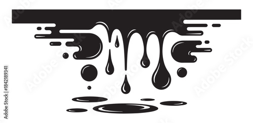 Black liquid drips and drops on white background. ink or paint flowing down. abstract smudges and stains