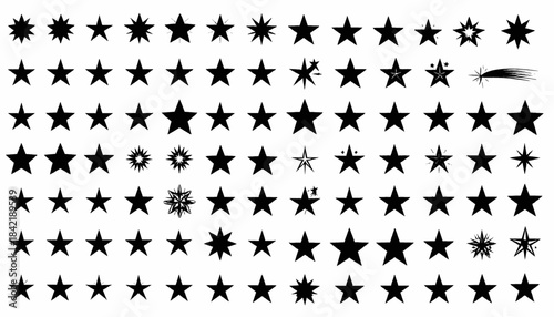 A collection of black star shapes in various styles solid, spiky, and with tails