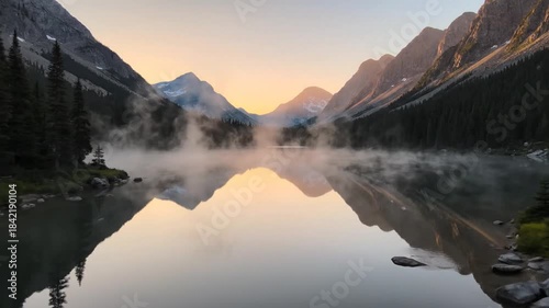 Lake Serenity - A Tranquil Mountain Reflection at Dawn.