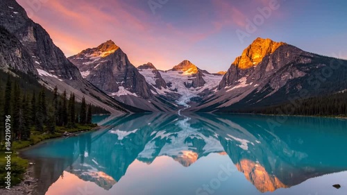 Lake Louise Serenity - A Majestic Mountain Reflection at Sunset.