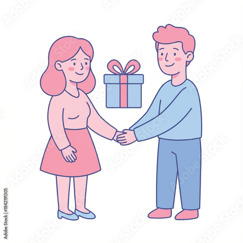 Two People Exchange a Gift Between Them.