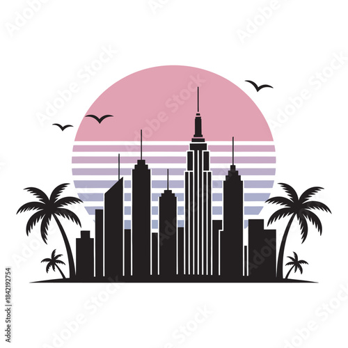 Palm Landscape Vector Silhouette with City Skyline