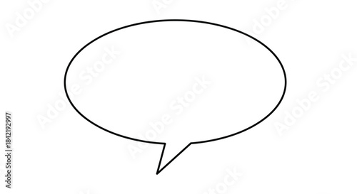 A simple and clean black outline of a classic oval speech bubble icon for communication or dialogue on a plain white background.