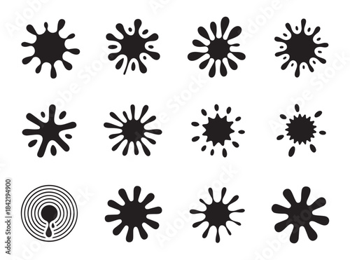 Ink blotches set vector black grunge splatters isolated on white background abstract paint design elements