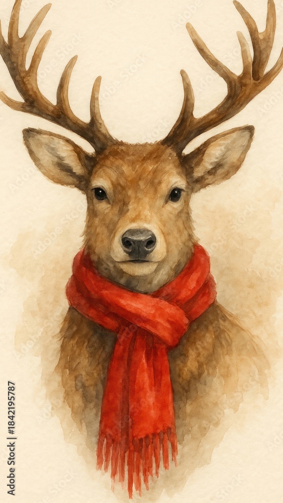 Fototapeta premium Deer portrait with red scarf