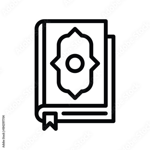A simple line art icon representing the Islamic holy book, the Quran. The icon features a book with a decorative cover.