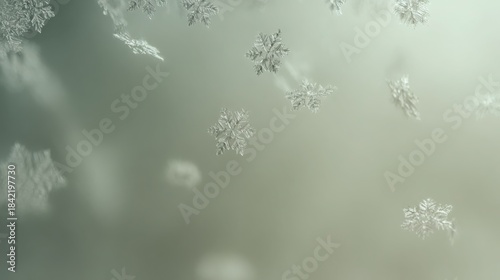 drifting snowflakes close up, airy background, pale cool tones, soft minimal winter feel