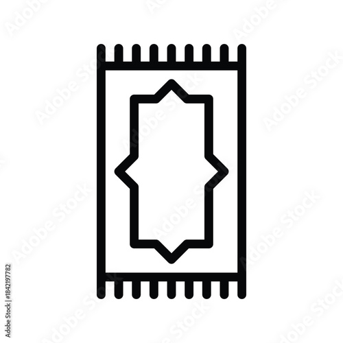 A simple black and white icon of an Islamic prayer rug.